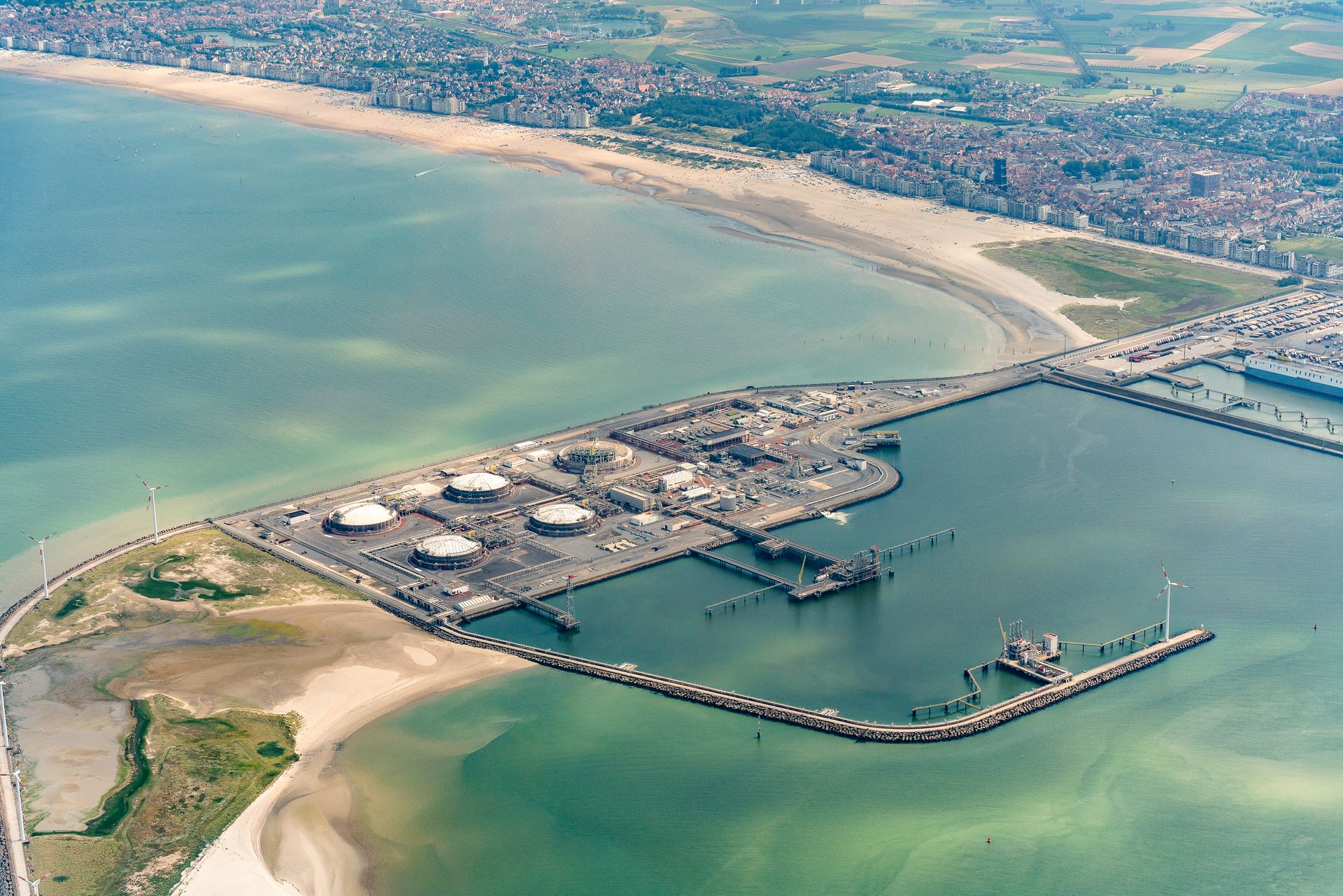 Aerial view of the Zeebrugge LNG terminal.